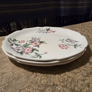 Vintage Floral Dinner Plates - Pink and Green Set Of 4